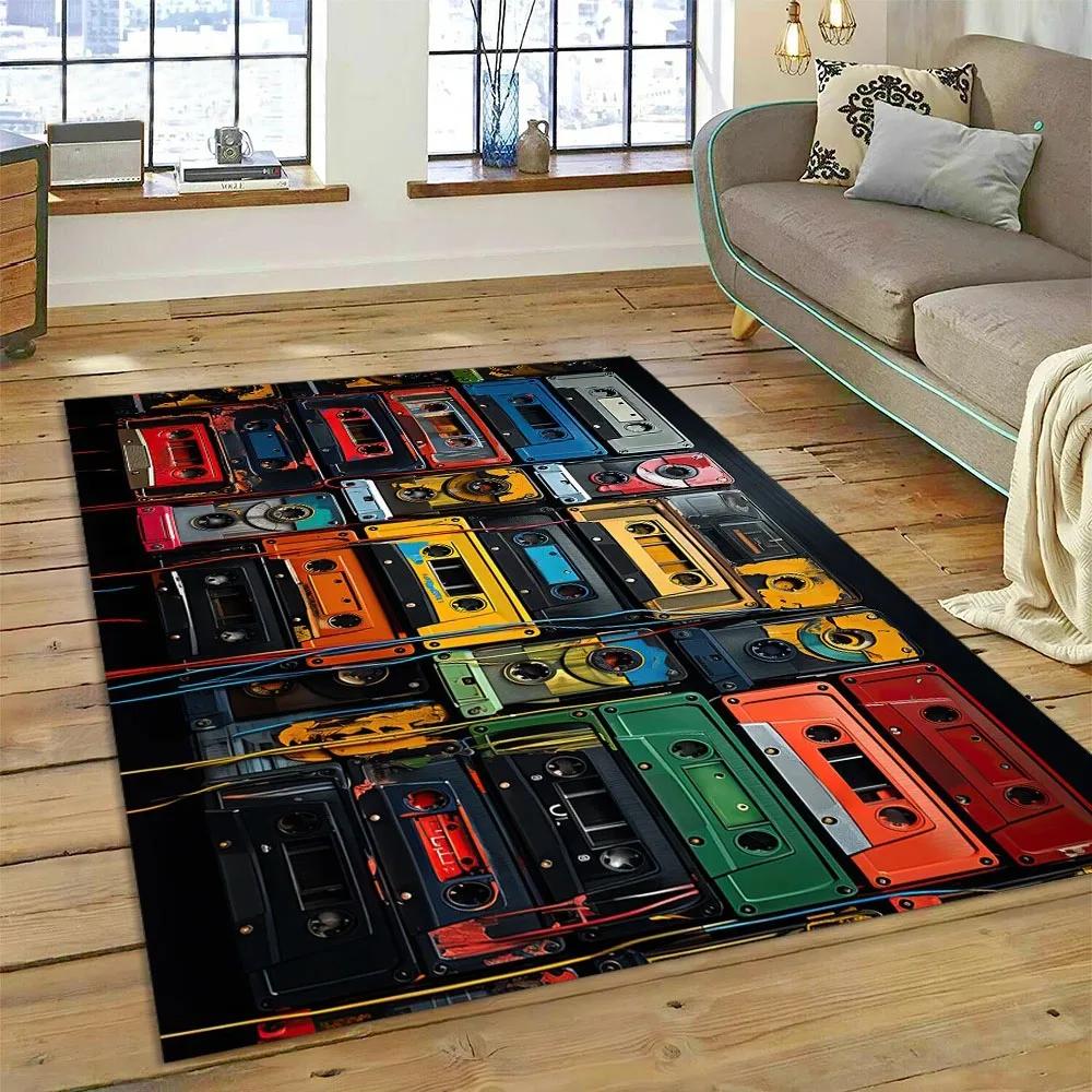 Retro Cassette Tape Carpets for Living Room Decoration Home Hallway Balcony Bathroom Mat Non Slip Parlour Sofa Large Floor Rug
