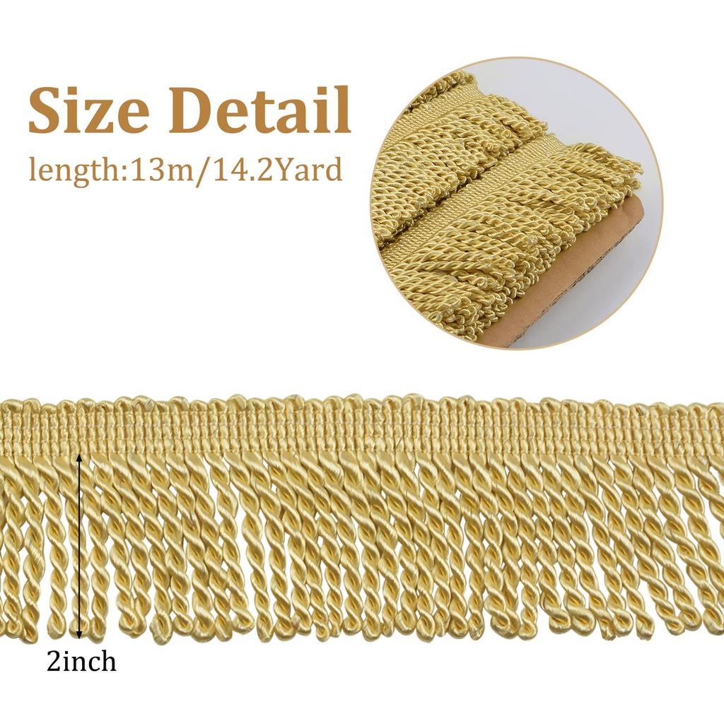 WANDIC Fringe 13M Polyester Metallic Fringe Trim for and Crafts Trim, Curtains, Sofas,