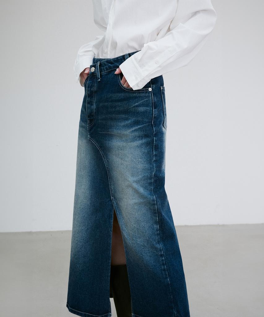 RE RHEE Asymmetric Detail Denim Skirt