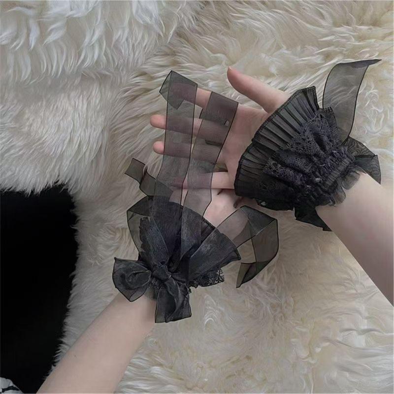 2PCS Elegant Lace Hand Sleeve Japanese Korean Style Wrist Cuffs For Cosplay And Photoshoot Comfortable Elastic Design