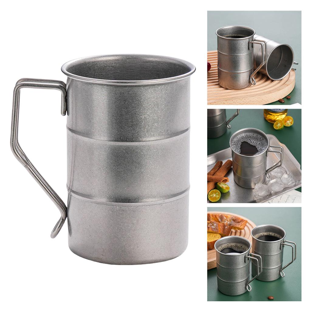 Set of 2 Stainless Steel Drinking Cup for Beverages Large Capacity Water Cup Industrial Style Oil Barrels Shape Beer Mug