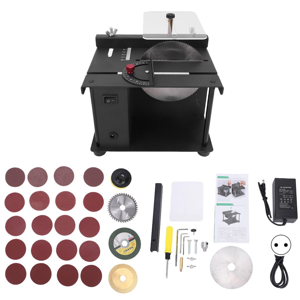 Mini-Tischsäge 96W Schreibtisch Elektrisch Holzbearbeitung Metallschneider 7 Einstellbare Geschwindigkeit Winkelverstellung mit 4 Sägeblättern und