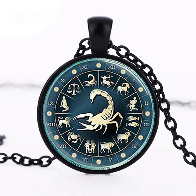 Glass Dome Necklace Scorpio Zodiac Mens Jewelry Astrological Sign Scorpion October November Birthday Art Pendant