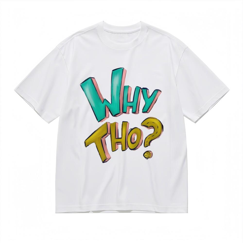 

Men s T-shirt With Retro Color Block WHY THO Graphic White 100% Cotton Tops USA 4XL