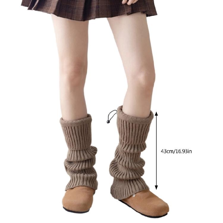 Solid Color Drawstring Leg Warmers for Women Girls Ribbed Knit Turn Cuff Boot Covers Socks for Ballet Dance Skating Yoga