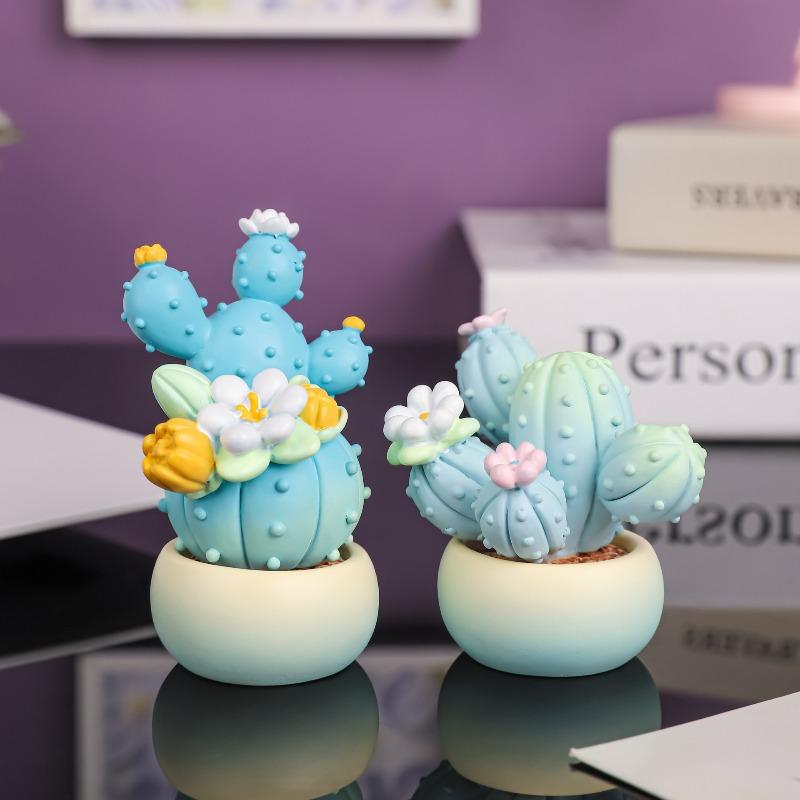 Dreamy Cactus Simulation Potted Plant Resin Handicraft Gift, Fresh and Clean Home Decoration, Car Decoration