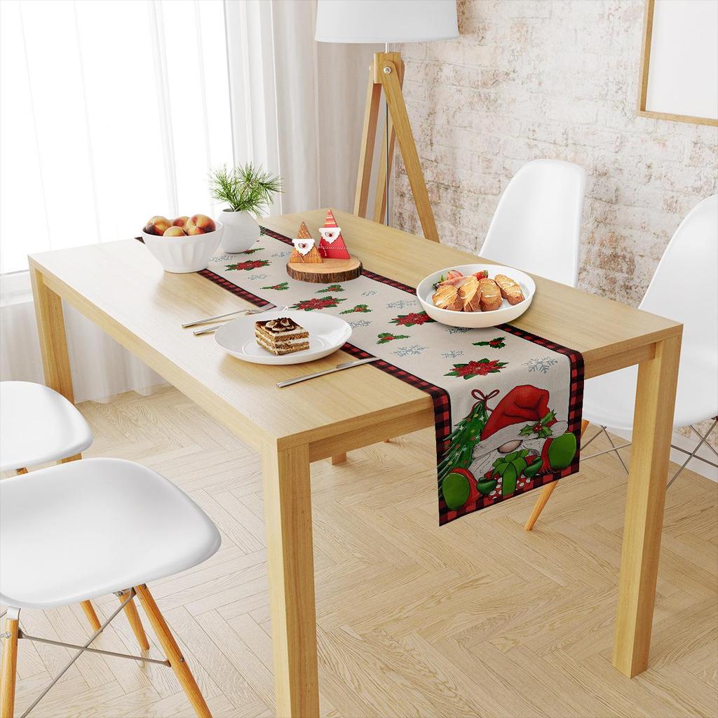 Cross-Border Christmas Linen-Textured Table Runner - Long Rectangular Holiday Dining Decoration