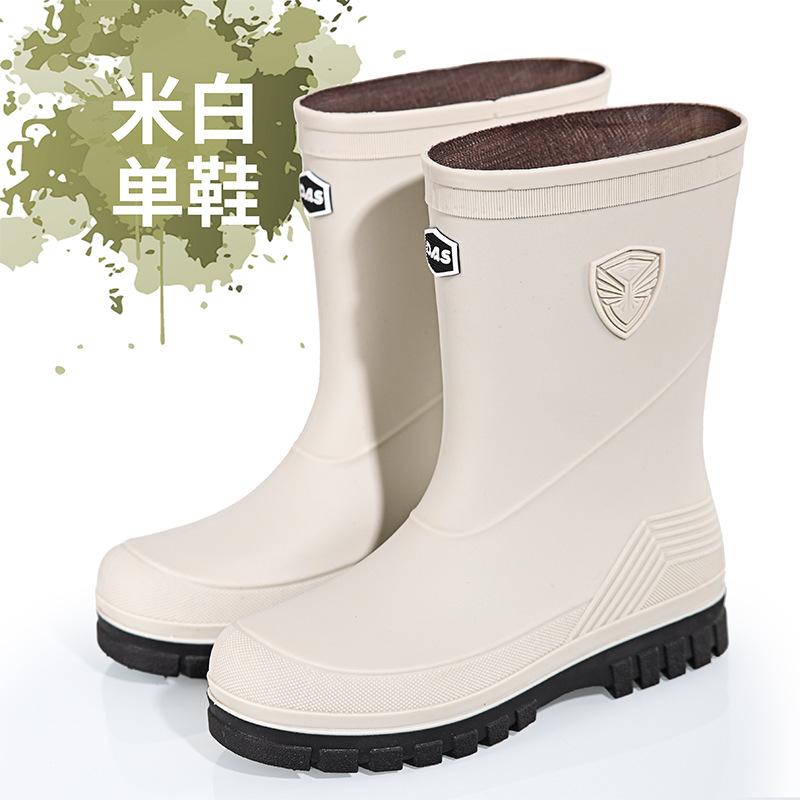 

2025 новые японские и корейские водонепроницаемые клеевые модные акваобувь, уличные нескользящие полусапоги из вельвета, мужские резиновые сапоги 44