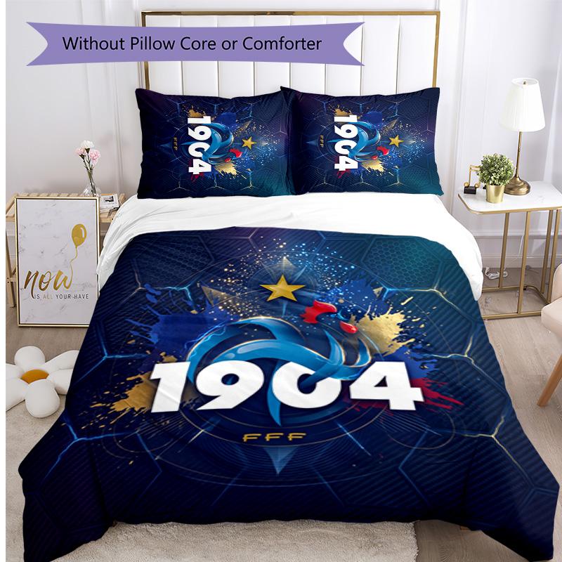 France Football Printed Bedding 3 Piece Set Cozy Breathable Bed Cover Set as Housewarming Holiday Gift