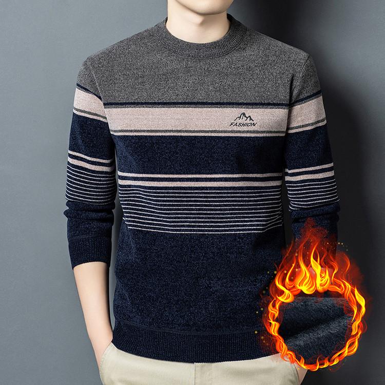 Men s Winter Fleece-Lined Chenille Sweater - Dad Style Warm Knit Pullover 3XL 165-180 lbs