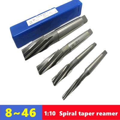 1: 10 escariadores de máquina cónicos de ranura helicoidal HSS con mango cónico 8-46 mm, utilizados para cortar y rectificar agujeros en máquinas herramienta