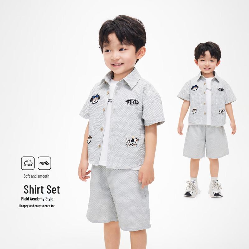 Royal Childhood Boys  Cartoon Embroidered Shirt & Shorts Set 140