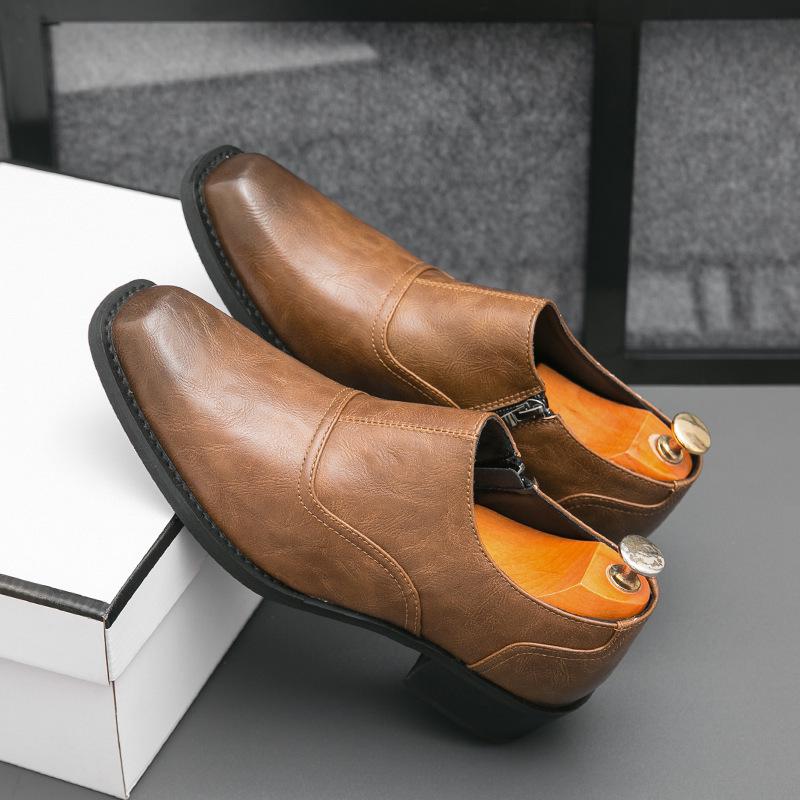 5cm Height-Increasing Men's Leather Shoes: Korean & British Style, Thick-Heeled Casual Footwear for Business & Nightclub