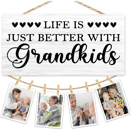 Grandkids Grandparents Picture Frame Photo Hanging Display, Grandparents Grandma and Grandpa Gifts, Life Is Better with Grandkids Picture Board Photo Color01