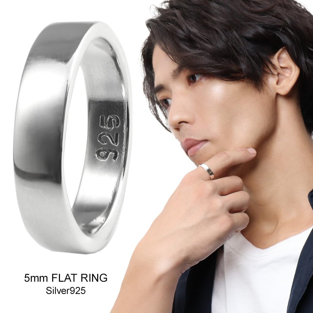 [Shinjuku Gin No Kura] 5mm Wide Plain Flat Silver 925 Ring, Sizes 7-29 (Size 15), Men's Simple Ring