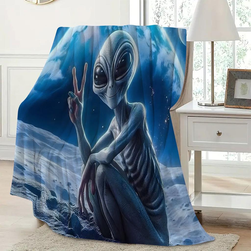 Alien Blanket Extraterrestrial Space Soft Warm Throw for Bed Sofa Office Travel Camping Gift