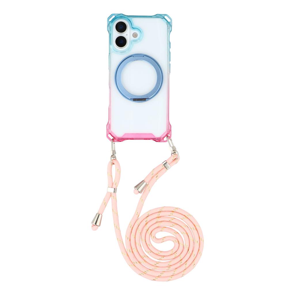 For iPhone 17 Magnetic Case Ring Kickstand TPU + PC Phone Cover with Lanyard
