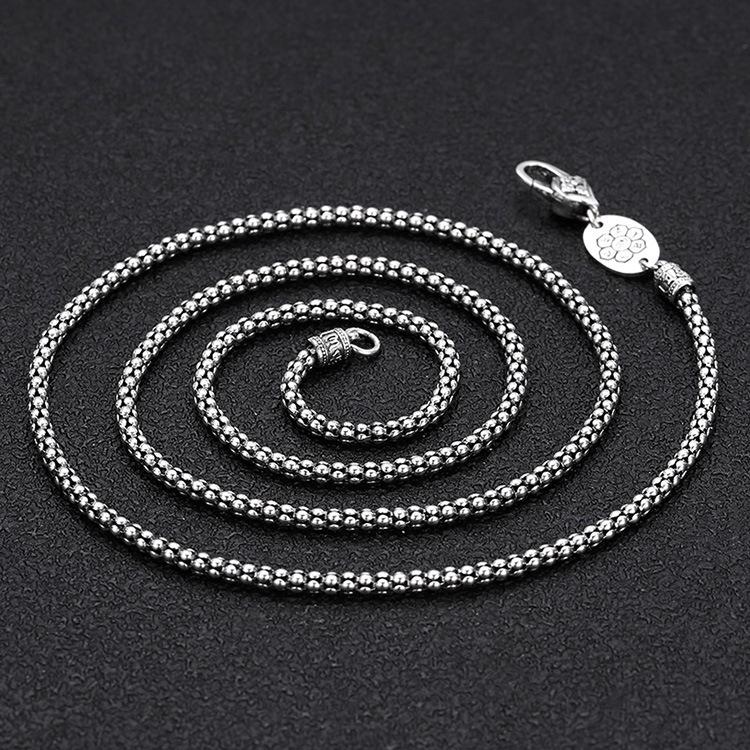 Vintage S925 Sterling Silver Oxidized Popcorn Chain Necklace for Men & Women