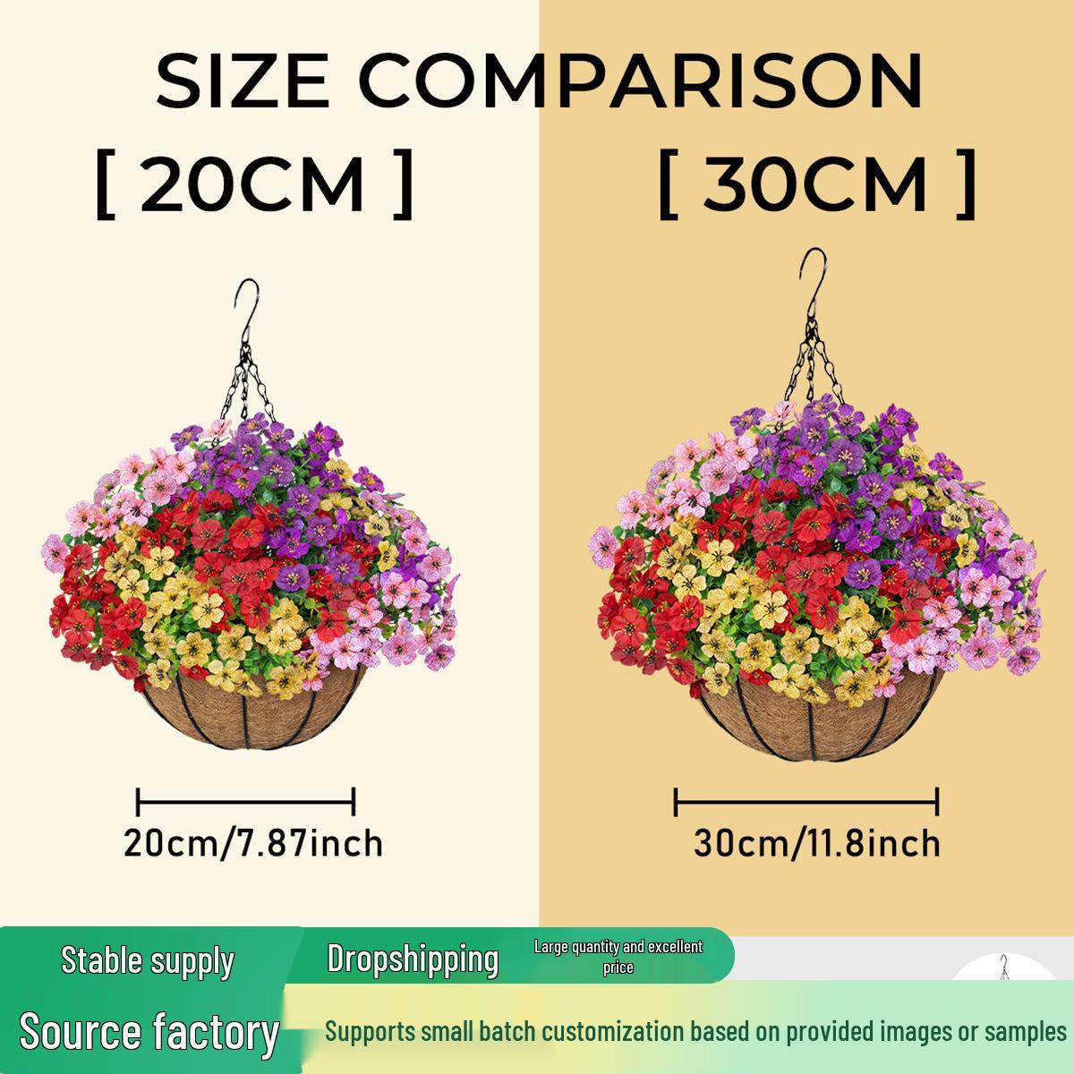 Violet Artificial Flower Wrought Iron Hanging Basket for Outdoor & Wall Decor Mixed Color Hanging Basket - 20cm