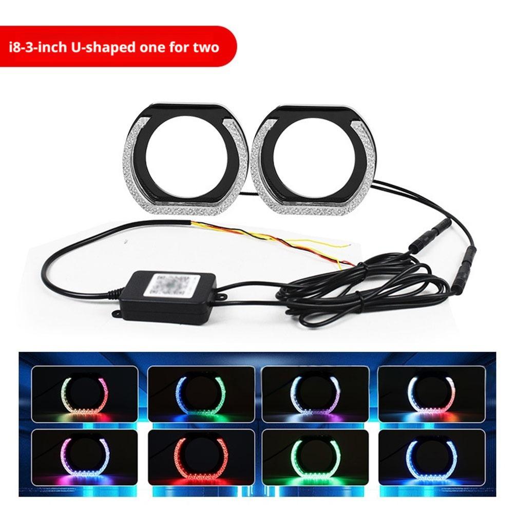 2PCS 2.5" 3" LED Angel Eyes Shrouds 5D Crystal DRL Covers With Scan Function Adjust Brightness App control Car Accessories