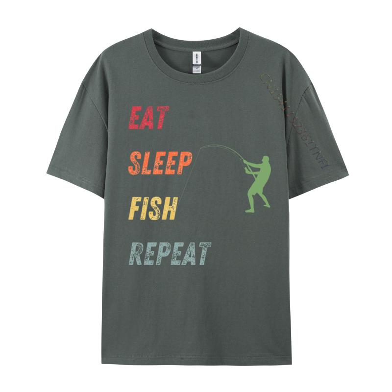 Eat Sleep Fish Repeat TShirt Printed Tops Tees For Men 100 Cotton Fall Fishing Printing Tops Shirt Prevalent