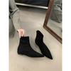 inner height increase of 4cm~ suede pointed short boots for women 2025 autumn and winter new women's boots Korean version thin boots fashion boots f