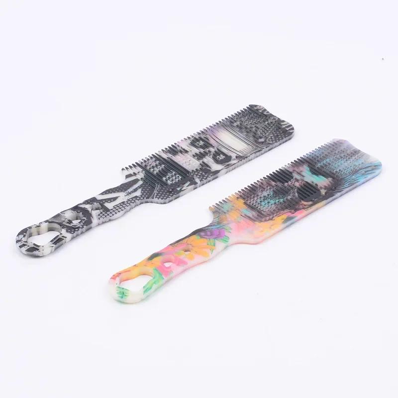 Skull Graffiti Fine Cutting Comb Antistatic Wide Tooth Clipper Comb Barber Flat Top Hairdressing Comb Curly Hair Salon Tools