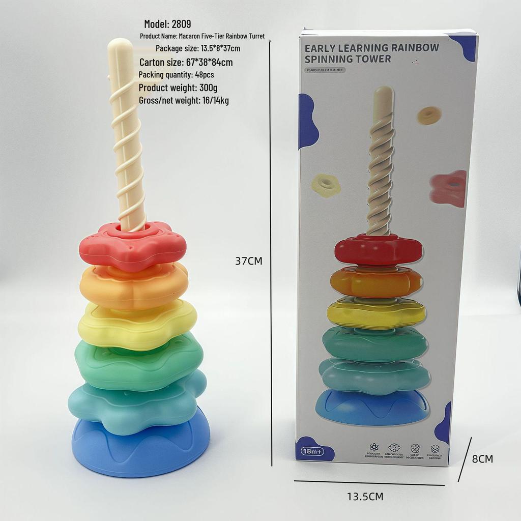 Yiying Cognitive Rainbow Rotating Tower Toy for Toddlers - Educational Geometric Stacking & Spinning Rings