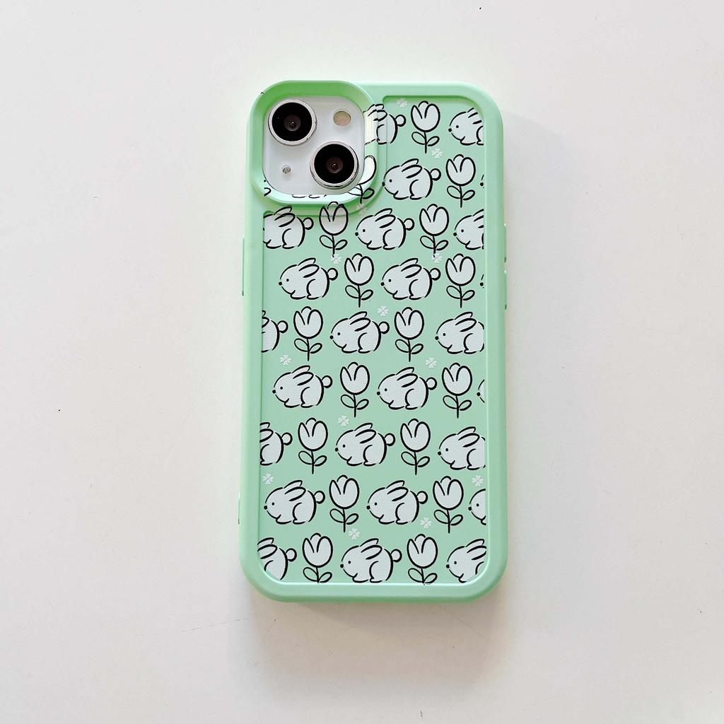 Zielony Kwiat Królik Śliczny Króliczek Kreskówkowy Etui na Telefon Ins Dla Iphone 14 Pro Max Plus 11 12 13 Promax X Xsmax Xr Miękkie Silikonowe Etui
