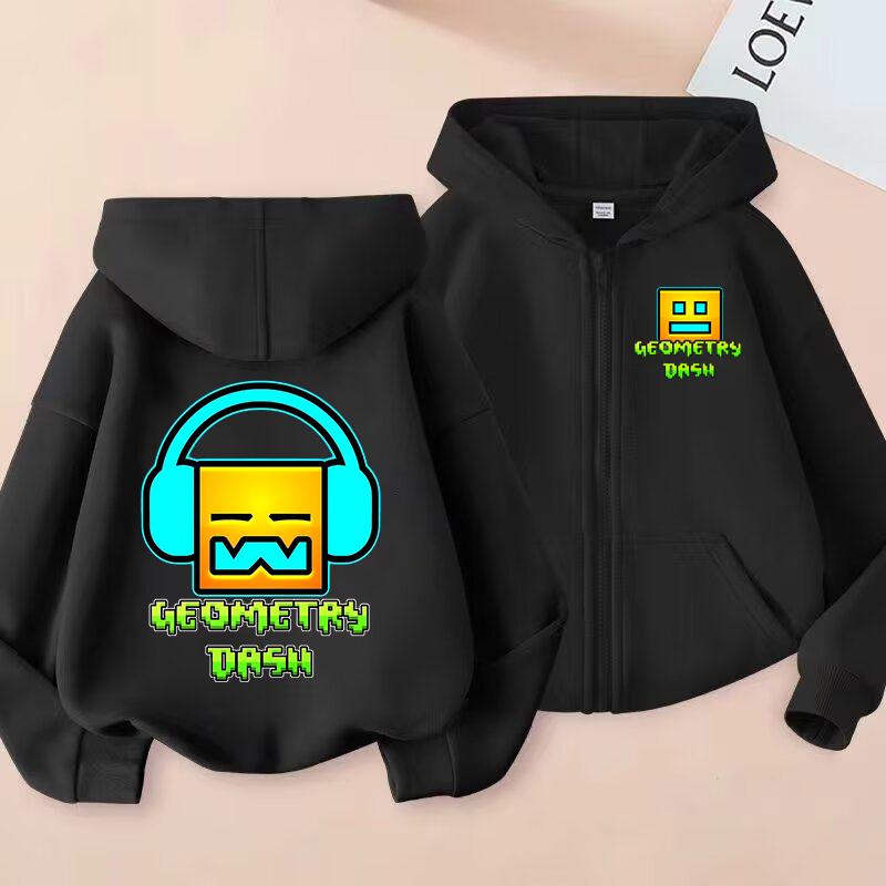 Funny Zip Up Sweatshirts Geometry Dash Hoodie Children Clothes Girls Boys Sweatshirt Zipper Hoody Baby Casual Tops Kids Outfits