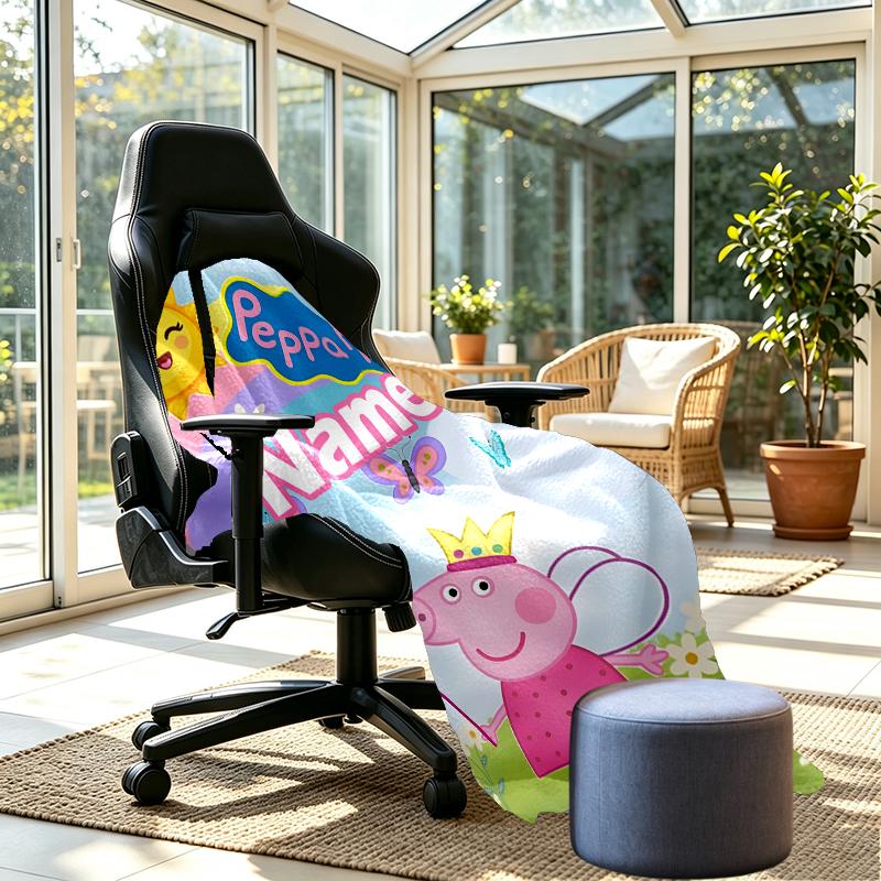 Custom Name Personalized Peppa Pig Print Blankets, Home Decor, Bedroom, Sofa, Camping, Couch, Gifts for Birthday Christmas