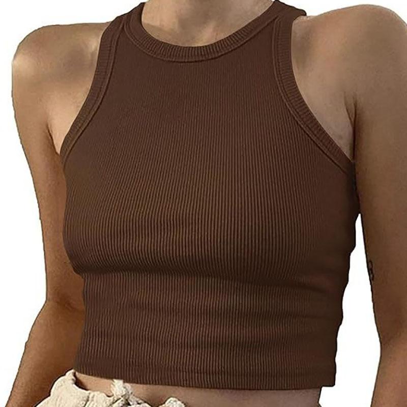 Rib Knit Green Women's Tank Top Summer Casual Basic Skinny Vest Sleeveless White Off Shoulder Sexy Woman Crop Top