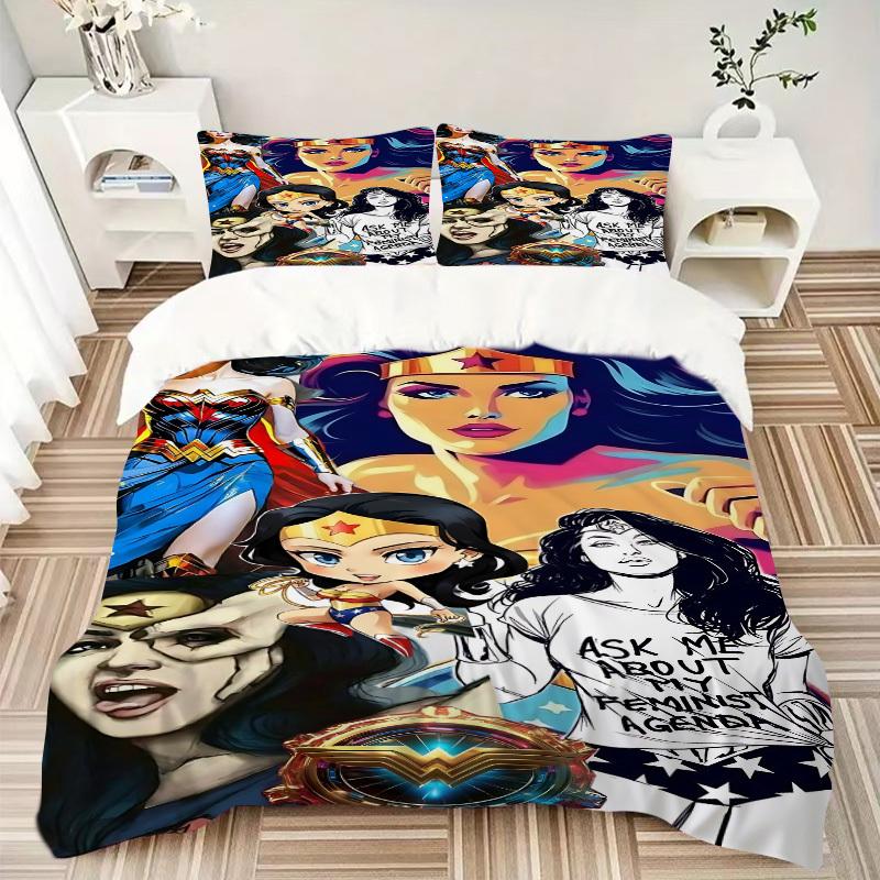 3pcs Wonder Woman Cover Set,Soft Comfortable Duvet Cover,Guest Room (1*Duvet Cover + 2*Pillowcases, Without Core) yy251024179