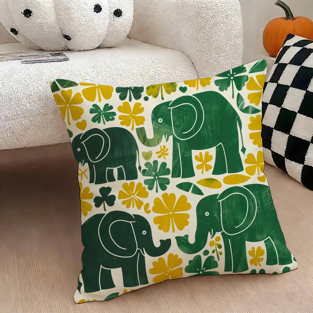 Elephant and Flower Cushion Cover Natural Linen Double Sided Print Throw Pillow Case for Sofa Couch Home Decor