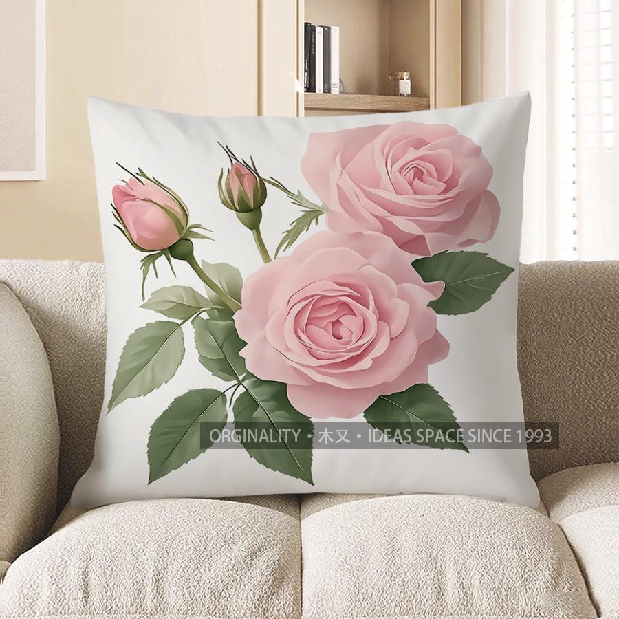 Home Decor Pink Roses: Elegant Floral Cushion Cover Pattern Cushion Cover Suitable For Sofa Bedroom Car Pillow Cover