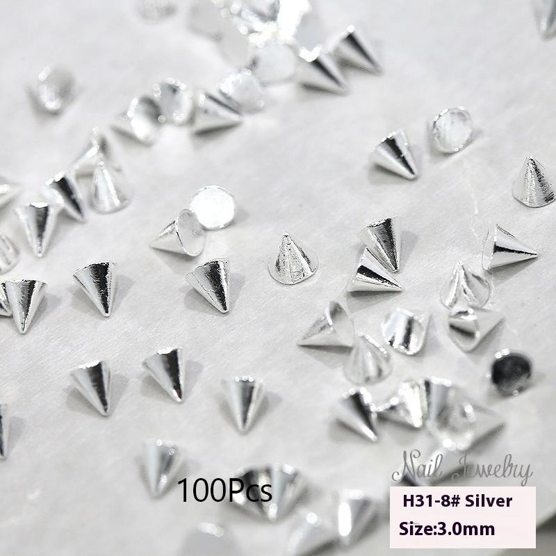

100/1000 шт. Панк Металлические Клепки Шармы для Ногтей 1,5/2/3 мм Конус Черные Серебристые Золотистые Шипы Украшение для Ногтей DIY Маникюр 3mm серебряный