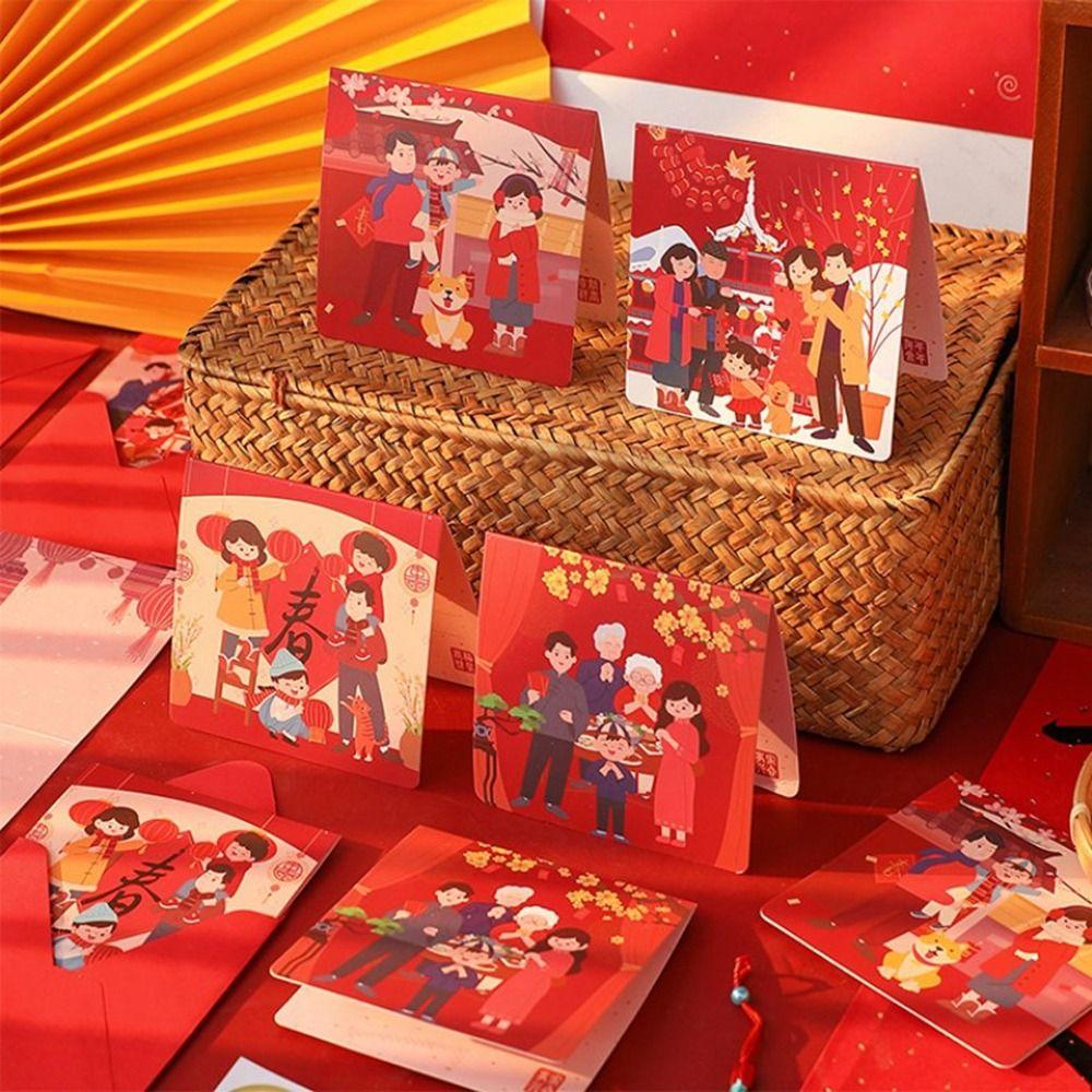 

6 шт./компл. бумага искусство Новый год 3D рукописная открытка ручной работы Год Дракона открытка Весенний фестиваль