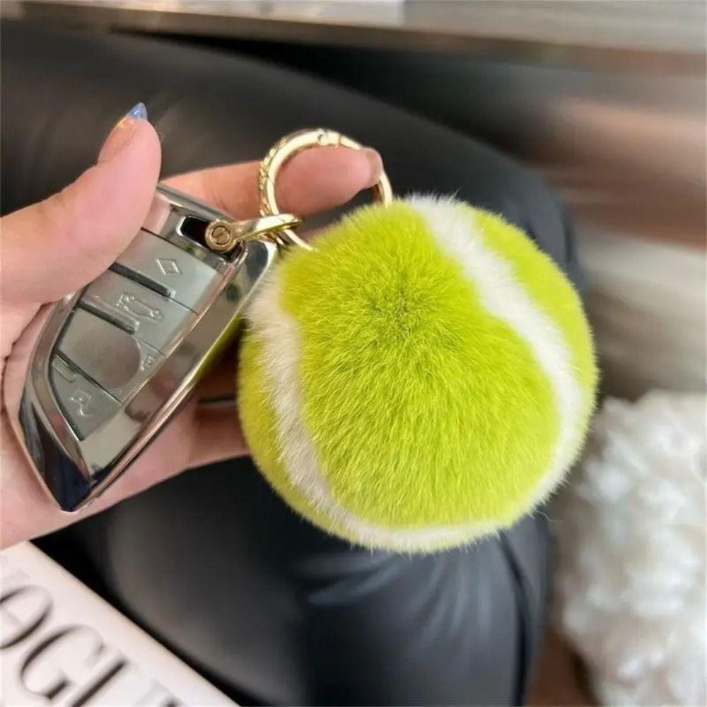 Weicher Plüsch Tennis Schlüsselanhänger Flauschiger PomPom Autoanhänger Niedlicher Taschenanhänger Taschendekoration