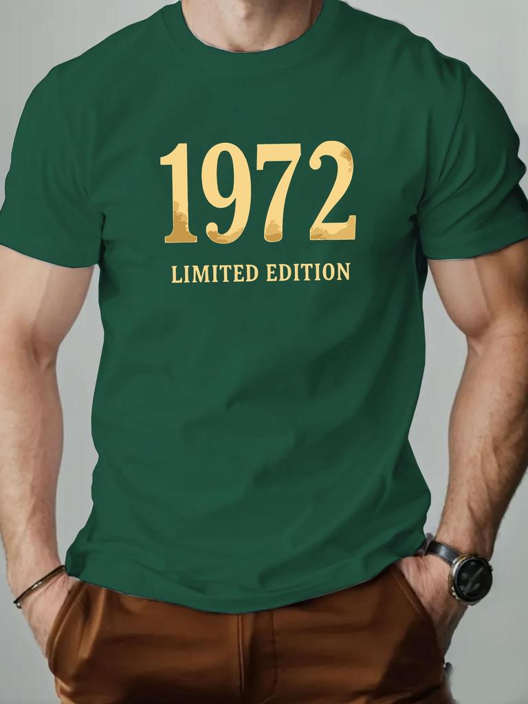 1972 Limited Edition English Letter 3D Printed T-shirt Summer Fashion Round Neck Top Men's Casual Sleeved Clothing