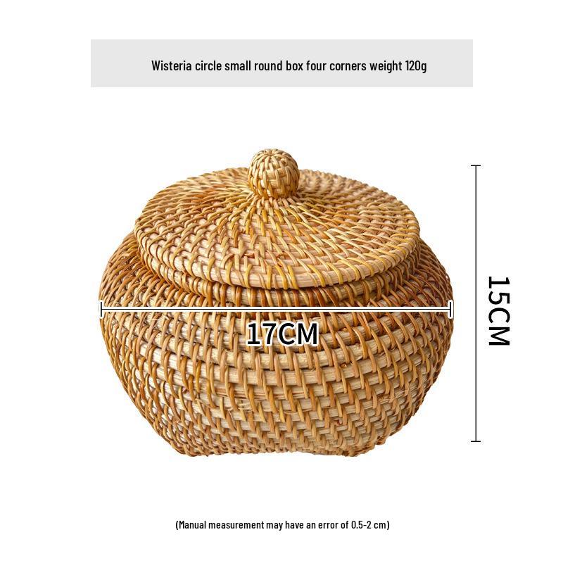Vietnamese Woven Rattan Snack & Game Storage Basket with Lid