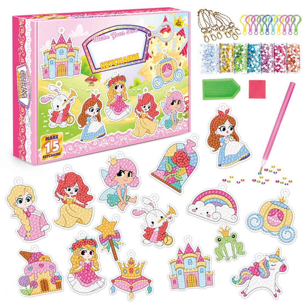 5D DIY Rhinestone Painting Keychain Set Cartoon Cute Rhinestone Painting Key Ring Ornament for Children
