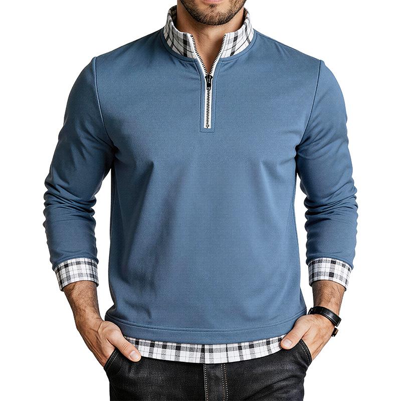 Men S Long Sleeve Stand Collar Zip Up Plaid Loose Sweatshirt S