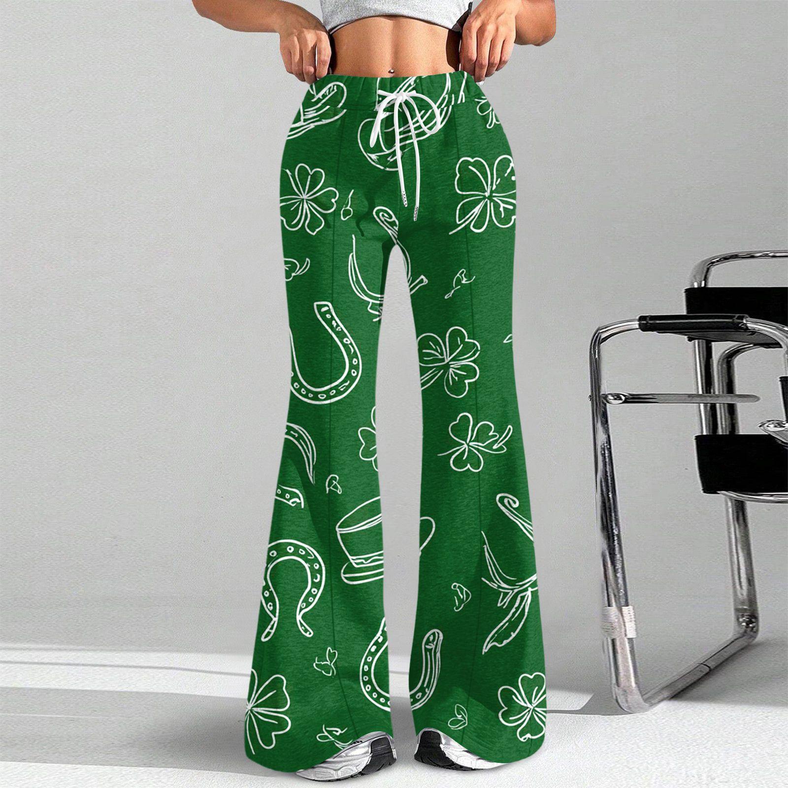 

Women s Fashion Loose Drawstring Waist St. Patrick s Day Printed Casual Sports Pants Casual Flared Pants XL