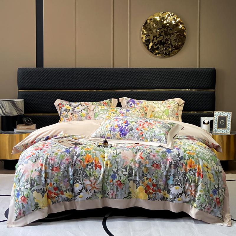 Floral Print 600TC Egyptian Cotton Bedding Queen King Comforter Cover Soft Duvet Cover Set Flat/Fitted Bed Sheet Pillowcases