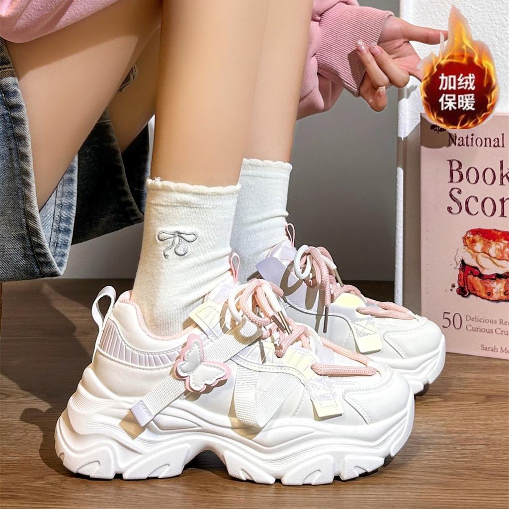 Lightweight cotton shoes butterfly design dad shoes ins new winter women's shoes platform sports cotton shoes