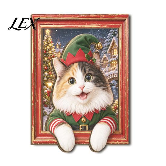 Christmas Kitchen Accessories Cute Cat Refrigerator Magnets, Kitty Magnetic Photo Frame, Decorative Metal Surface Stickers Retro Office Filing Cabinet