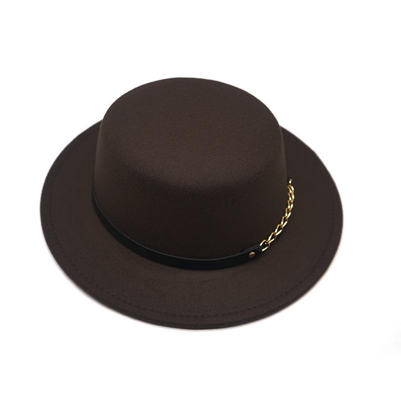 British Style Chain Solid Color Flat Top Top Hat Female And Male Gentleman Belt Buckle Large Wide Brim Retro Classic Jazz Hat