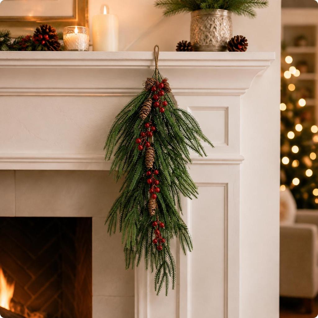 2 Pieces Artificial Evergreen Decoration Seasonal Drooping Branch