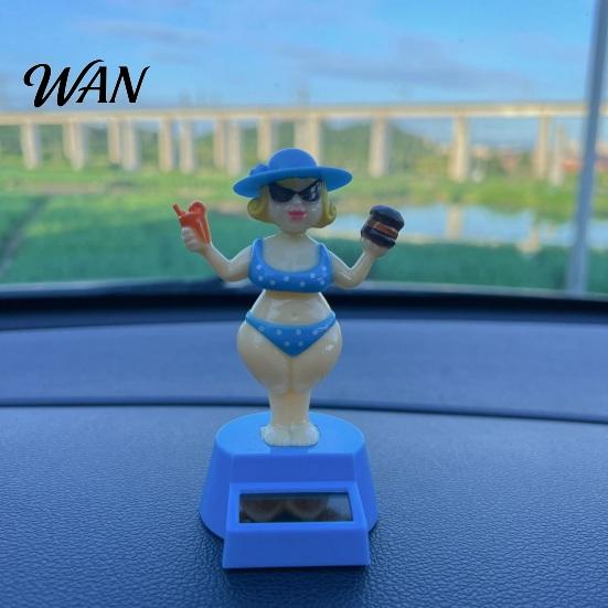 Solar Powered Car Toy Dashboard Decoration, Cute Beach Girl Swing ABS Plastic Decoration Ornament, Couple Style Dancing Figure for Vehicle Interior