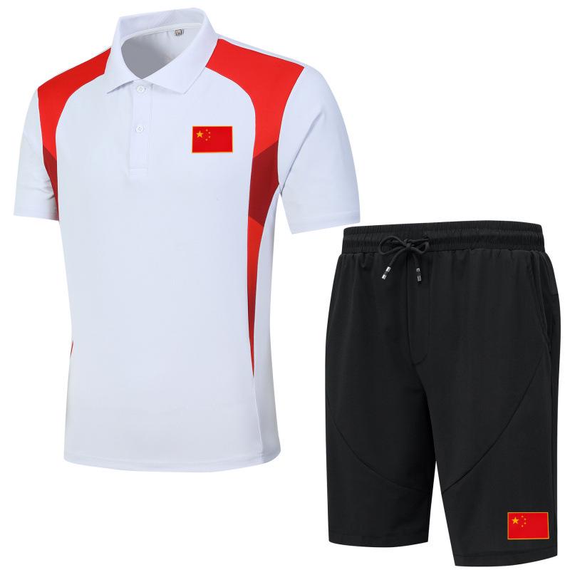 Chinese Quick-Dry Sports Set - Unisex Summer Lapel T-Shirt  Training Shorts, Ice Silk 4XL